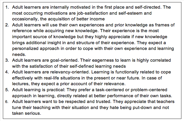 Zes principes van leren door volwassenen