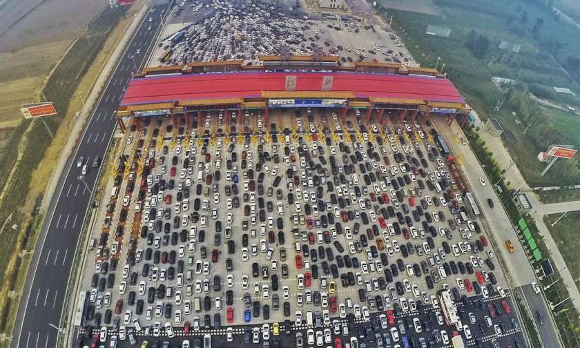Traffic jam toll station Beijing